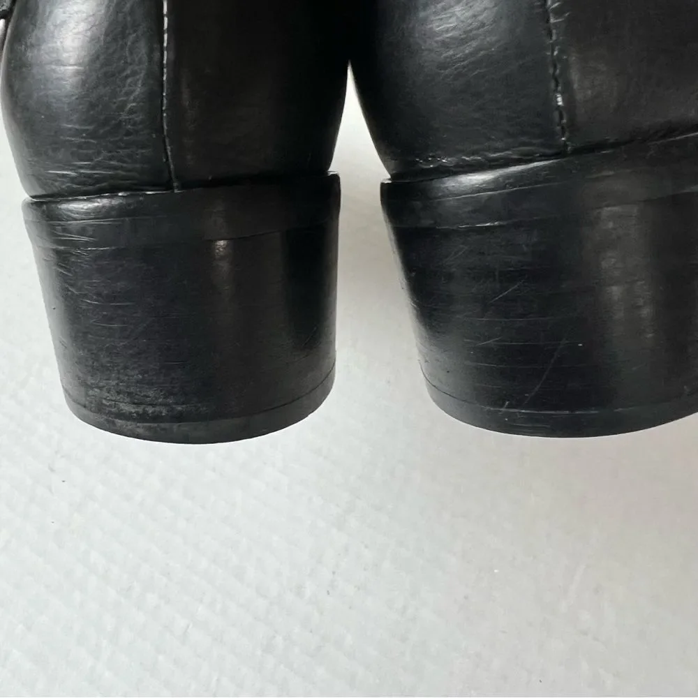Marc Fisher Yatina Black Leather Bootie Chelsea Boot Zipper Buckle Western - 8.5